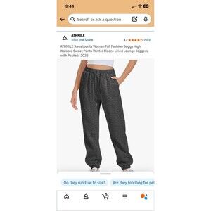 Athmile Woman’s Synched Sweatpants Joggers Dark Grey Size Large Fleece Lounge